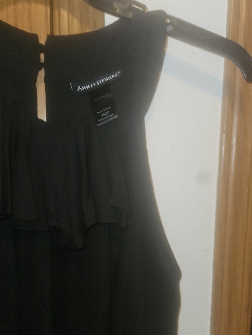 Ashley Stewart Black Sleeveless Ruffle-Front Dress